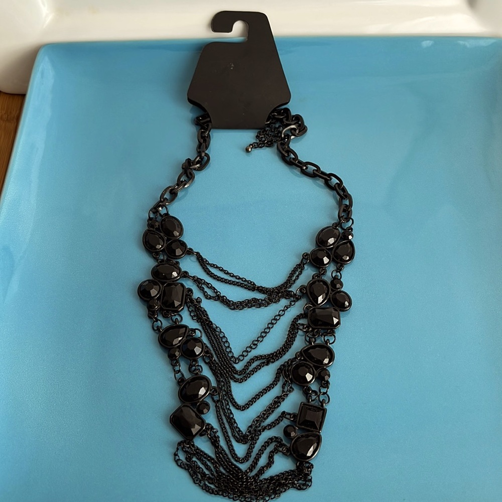 Ricky’s black costume necklace adjustable sizer with black diamond cut stoneNWT